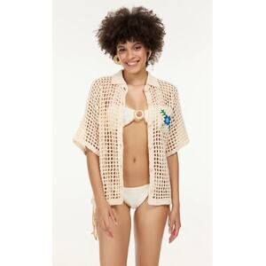 My Beachy Side Solina Hand-Crochet Cardigan Ivory Cotton Size Small NWT Elegant